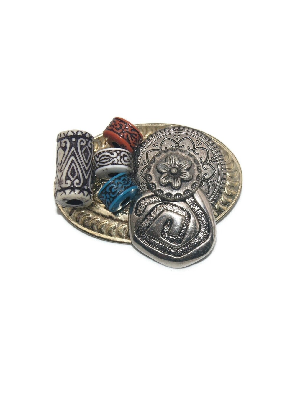 Vintage Artisan Made Gold Tone with Red, White and Blue Resin Brooch.